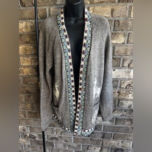 Vintage Alpaca Llama Cardigan Sweater Peruvian Aztec Boho Western Wool Blend M